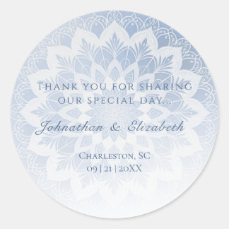 Blue Lace Mandala Wedding Favor Classic Round Sticker
