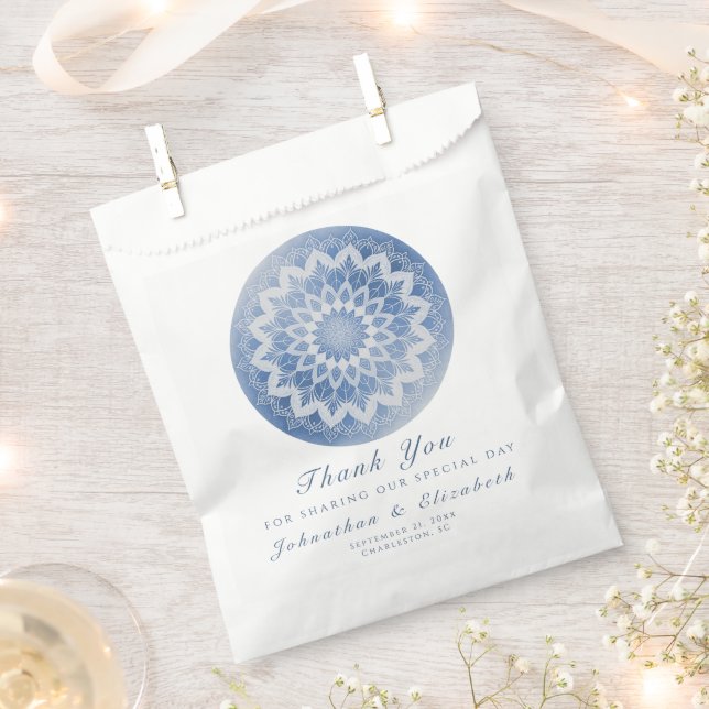Blue Lace Mandala Wedding Favour Bags (Clipped)