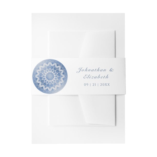 Blue Lace Mandala Wedding Invitation Belly Band (Front Example)