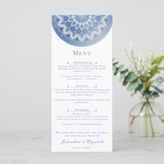 Blue Lace Mandala Wedding Menu (Standing Front)