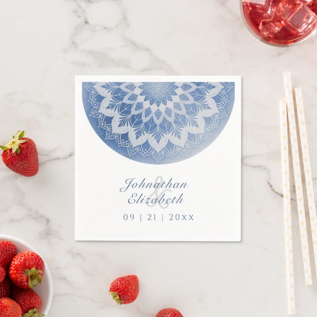 Blue Lace Mandala Wedding Napkins (Insitu)