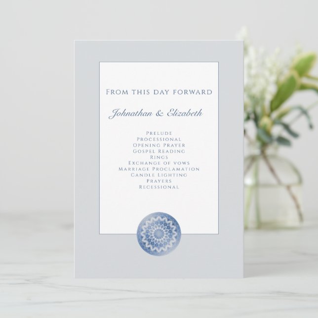 Blue Lace Mandala Wedding Programme (Standing Front)