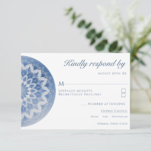 Blue Lace Mandala Wedding RSVP Card