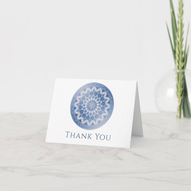 Blue Lace Mandala Wedding Thank You Card (Front)