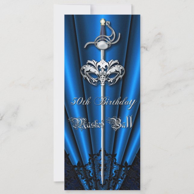 Blue Lace Masquerade Silver 50th Birthday Invitation (Front)
