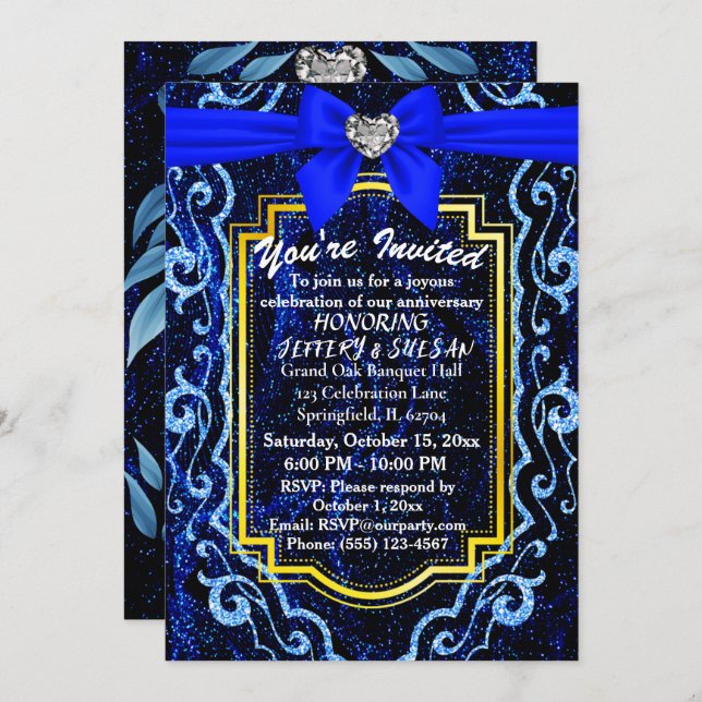 Blue Lace Modern Trendy Boho Classy Anniversary  Invitation (Front/Back)