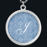 Blue Lace Monogram Sterling Silver Necklace<br><div class="desc">Beautiful  Lace Sterling Silver Necklace - background colour can be changed.  Great as a wedding favour,  wedding gift,  birthday gift or holiday gift.</div>