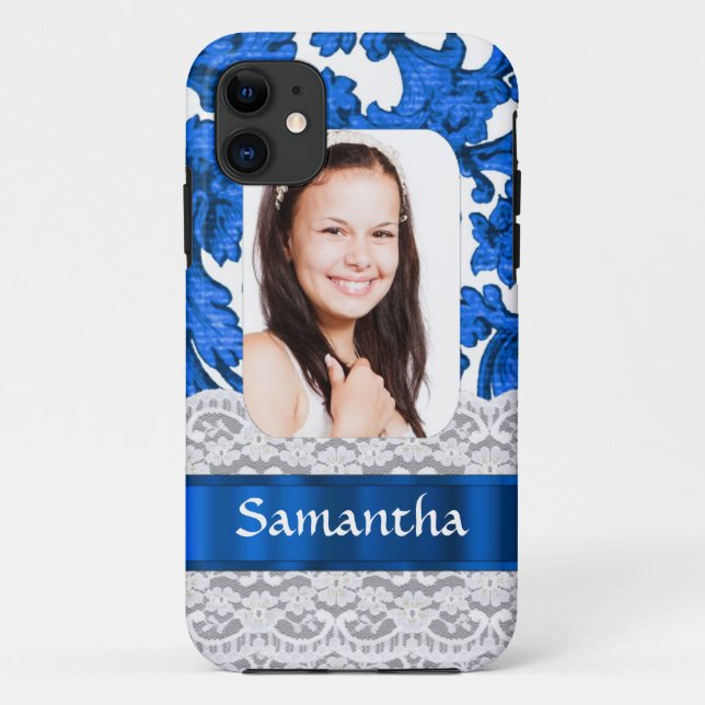 Blue lace personalised photo template Case-Mate iPhone case (Back)