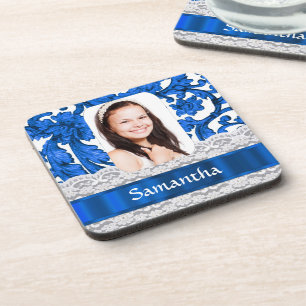 Blue lace photo template coaster