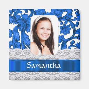 Blue lace photo template magnet