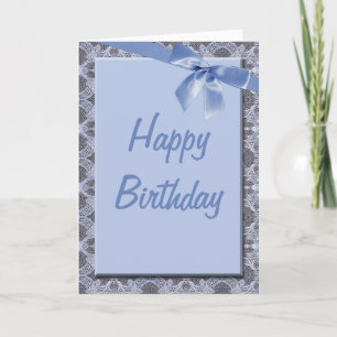 Blue Lace & Ribbon Happy Birthday Card