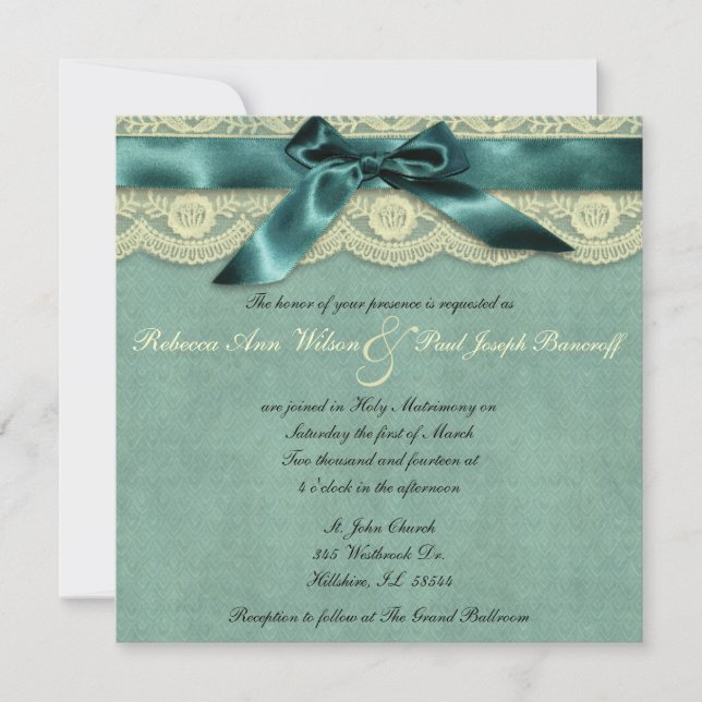 Blue Lace Vintage Wedding Invitation (Front)