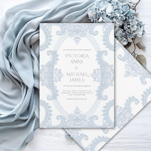 Blue Lace Whimsical Vintage Wedding Invitation