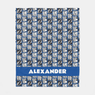 Blue Lacrosse Blocks of Sticks and Balls Fleece Blanket
