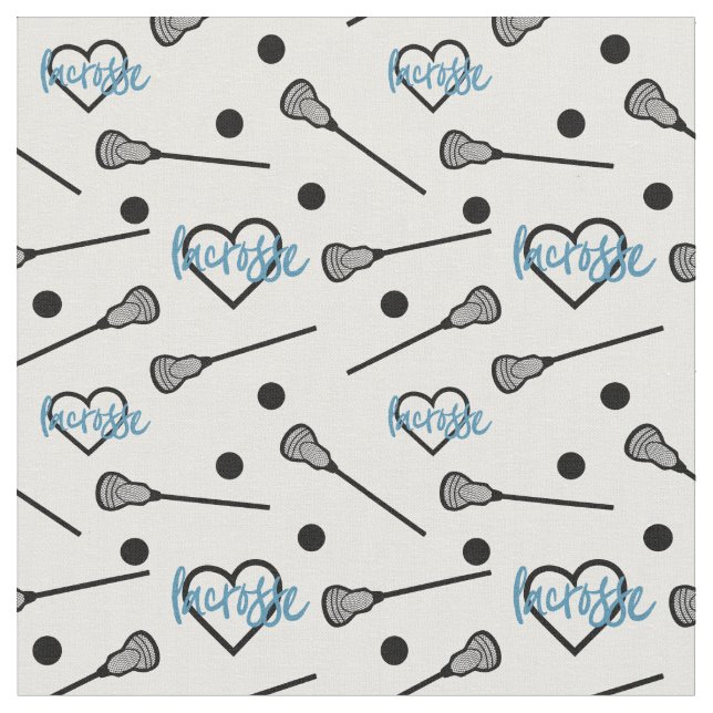 Blue Lacrosse Sticks and Hearts Pattern Fabric (Close Up)
