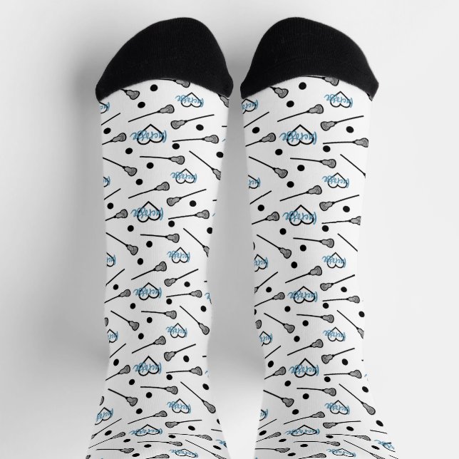 Blue Lacrosse Sticks and Hearts Pattern Socks (Top)