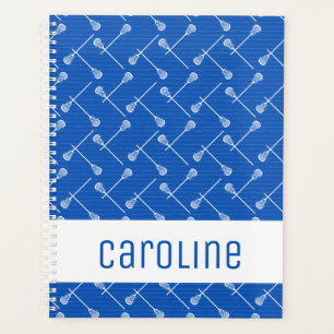 Blue Lacrosse White Sticks Patterned Planner