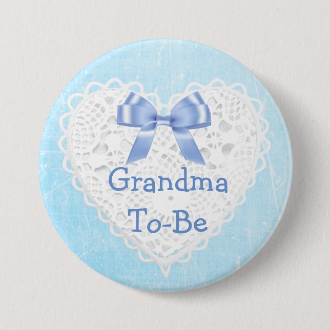 Blue Lacy Grandma-To-Be Baby Shower Button (Front)