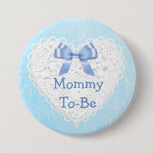 Blue Lacy Mum-To-Be Baby Shower Button