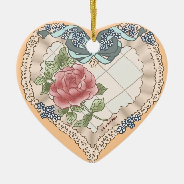 Blue Lacy Ribbon Heart custom ornaments (Front)