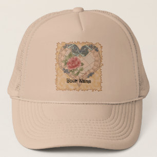Blue Lacy Ribbon Heart Trucker Hat