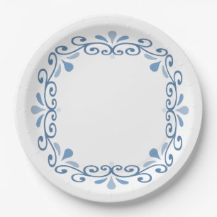Blue lacy scroll wreath paper plate