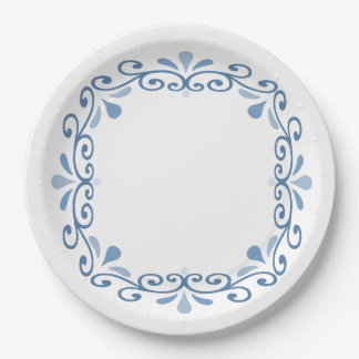 Blue lacy scroll wreath paper plate