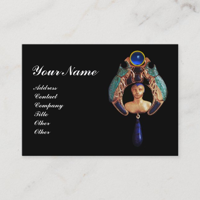 Blue Lady Bug ,Lapis & Sapphire Gem Stone Monogram Business Card (Front)