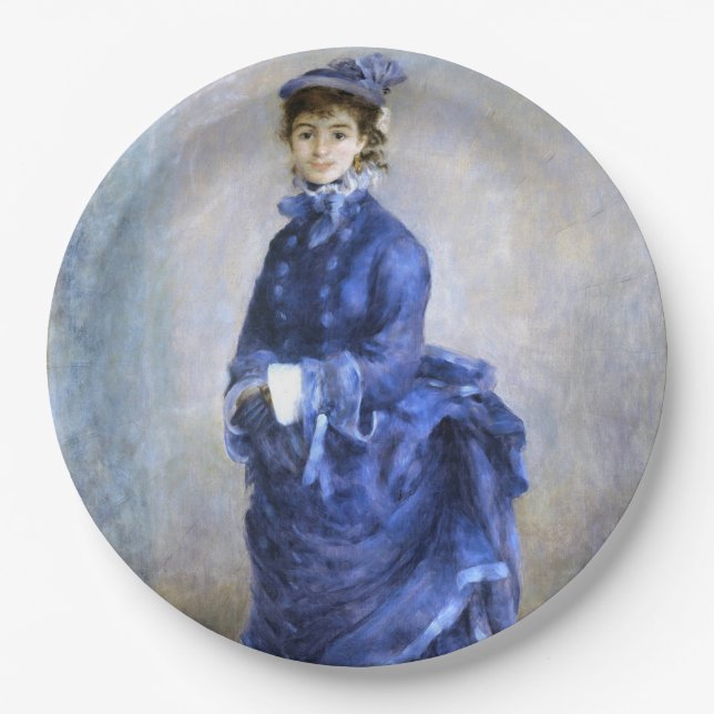Blue Lady  Parisienne Renoir Impressionist Paint Paper Plate (Front)