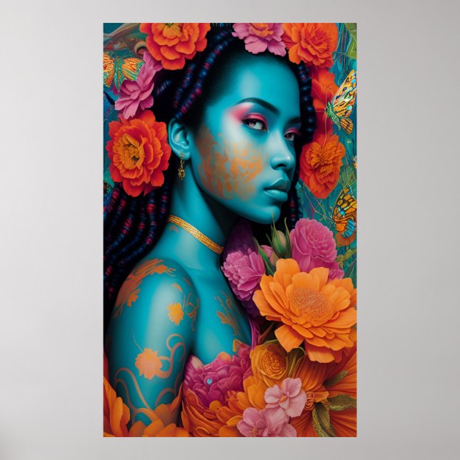 Blue lady with spiral hair poster (Front)