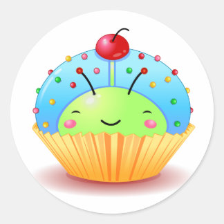 Blue Ladybug Cupcake Sticker