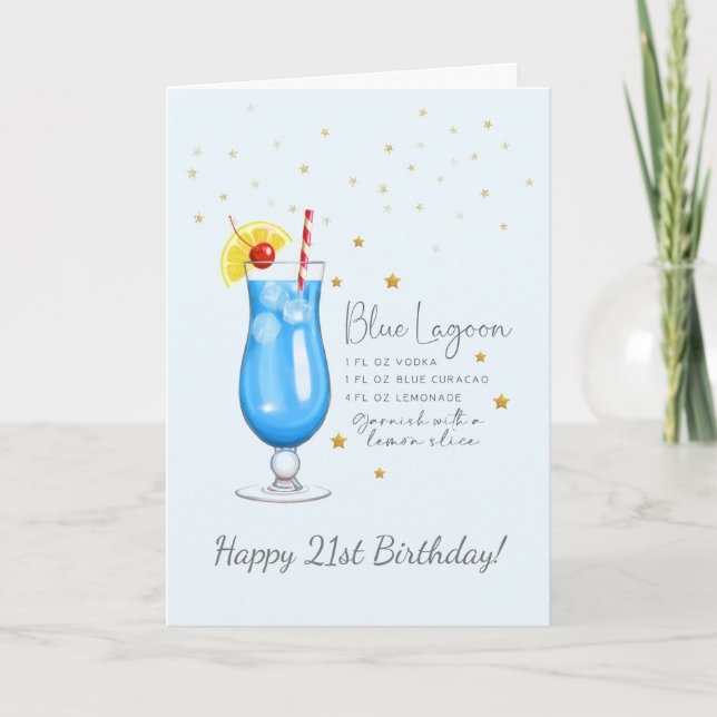 Blue Lagoon Cocktail 21st Happy Birthday Card (Front)