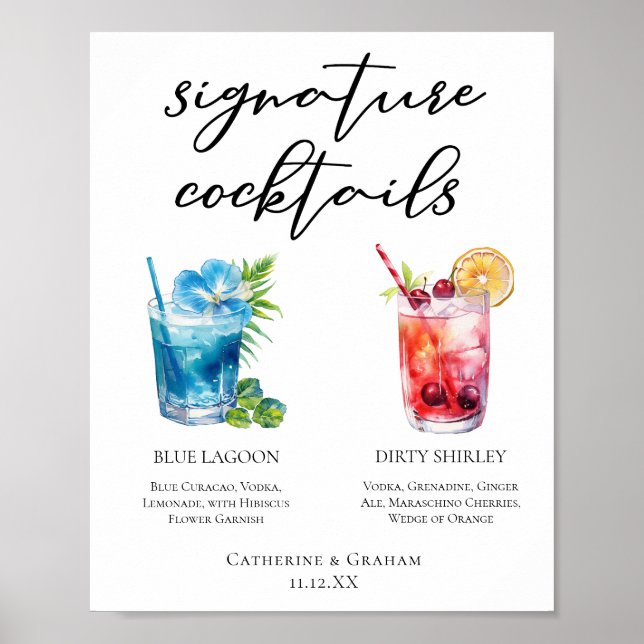 Blue Lagoon Dirty Shirley Signature Cocktails Menu Poster (Front)