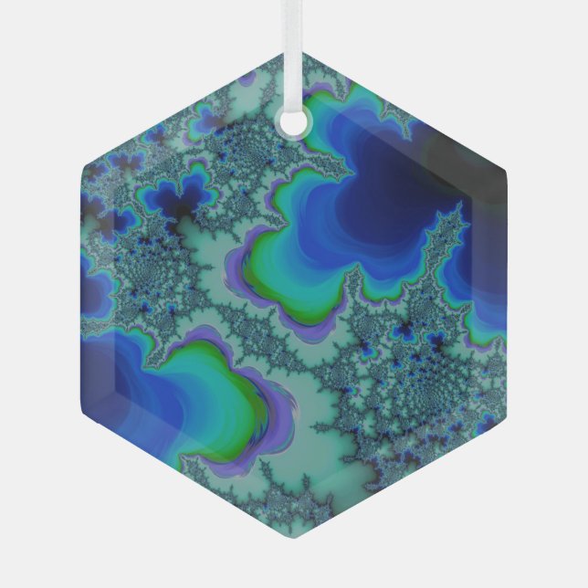 Blue Lagoon Fractal Abstract Suncatcher Glass Tree Decoration (Front)