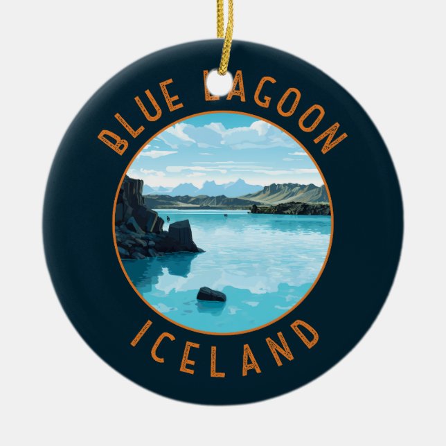 Blue Lagoon Iceland Distressed Circle Ceramic Tree Decoration (Front)