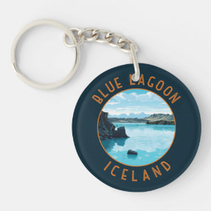 Blue Lagoon Iceland Distressed Circle Key Ring