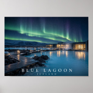 Blue Lagoon Iceland Northern Lights Travel A4 Poster