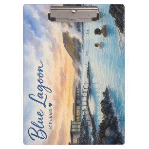 Blue Lagoon Iceland thermal bath watercolor Clipboard