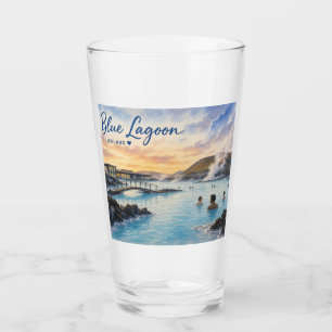 Blue Lagoon Iceland thermal bath watercolor Glass