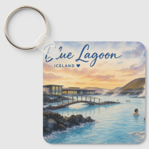 Blue Lagoon Iceland thermal bath watercolor Key Ring