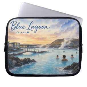 Blue Lagoon Iceland thermal bath watercolor Laptop Sleeve