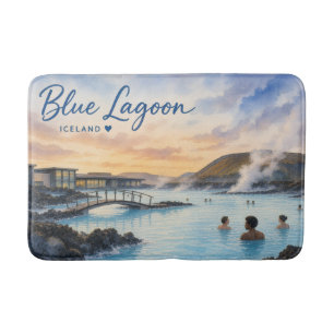 Blue Lagoon Iceland thermal bath watercolor Mat