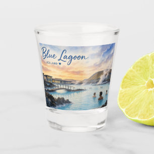 Blue Lagoon Iceland thermal bath watercolor Shot Glass