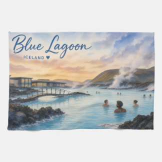 Blue Lagoon Iceland thermal bath watercolor Tea Towel