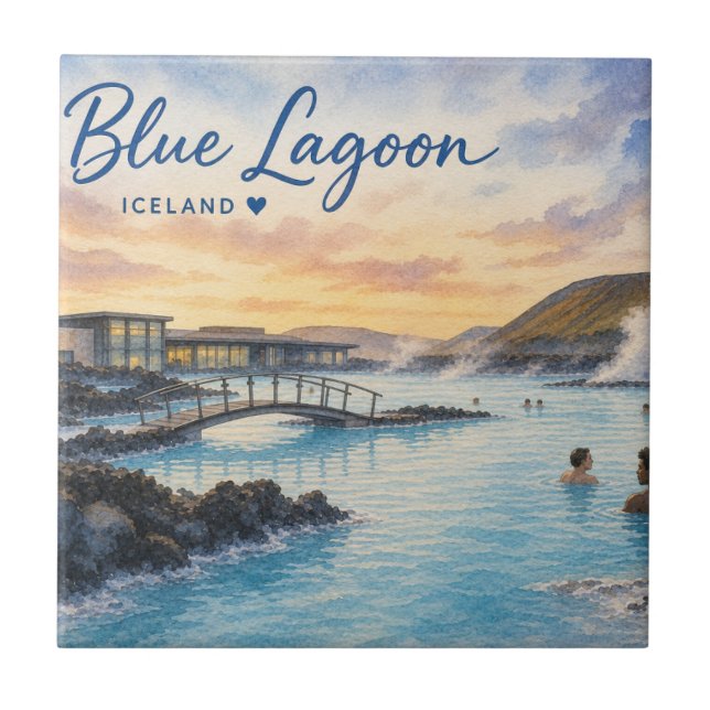 Blue Lagoon Iceland thermal bath watercolor  Tile (Front)