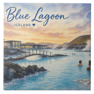 Blue Lagoon Iceland thermal bath watercolor Tile