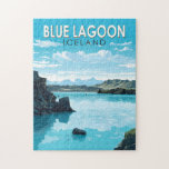 Blue Lagoon Iceland Travel Art Vintage Jigsaw Puzzle<br><div class="desc">Blue Lagoon Iceland vector art design. The Blue Lagoon is a geothermal spa in southwestern Iceland. The spa is located in a lava field near Grindavík and in front of Mount Þorbjörn on Reykjanes Peninsula.</div>