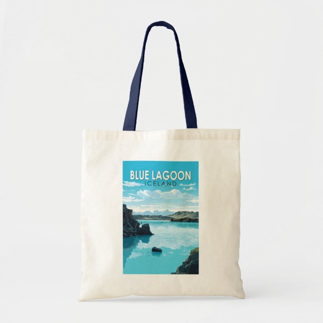 Blue Lagoon Iceland Travel Art Vintage Tote Bag (Front)