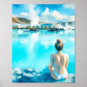 Blue Lagoon Iceland Watercolor Postcard Poster