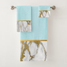 BLUE LAGOON MARBLE GOLD BATHROOM TOWEL SET